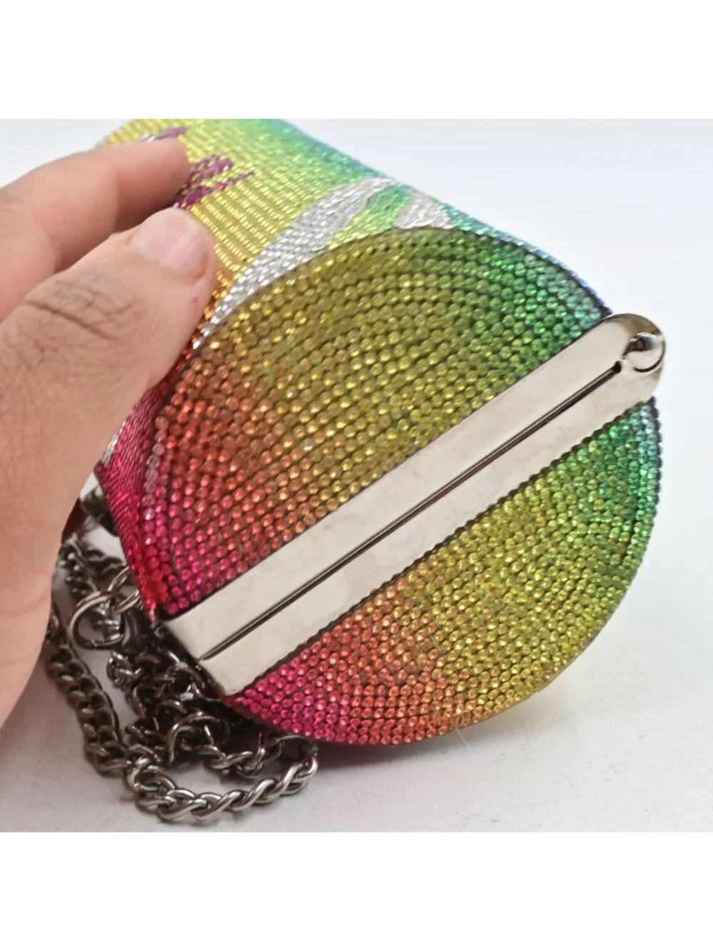 Cherry Pop Rhinestone Clutch Bag Rainbow Crystal Soda Can Evening Purse